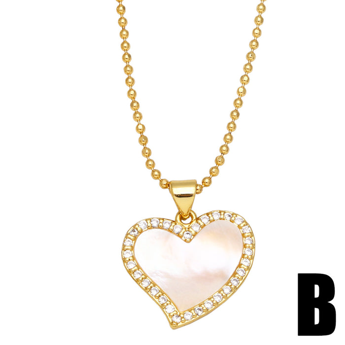 Wholesale Necklace Copper Plated 18K Gold Zircon Shell Heart Shape JDC-PREMAS-NE-020