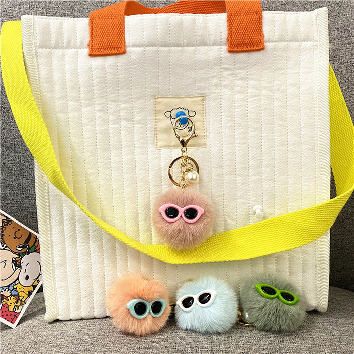 Wholesale Cute Plush Pearl Glasses Hairball Doll Keychain JDC-KC-KaiY004