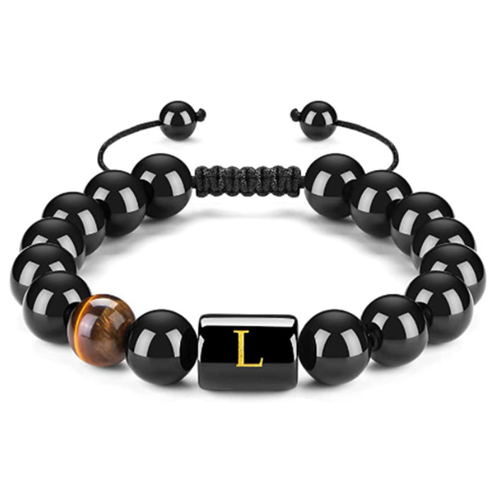 Wholesale Natural Black Onyx Stone Bracelet Men's 26 Letters Purely Handmade JDC-BT-YinY018