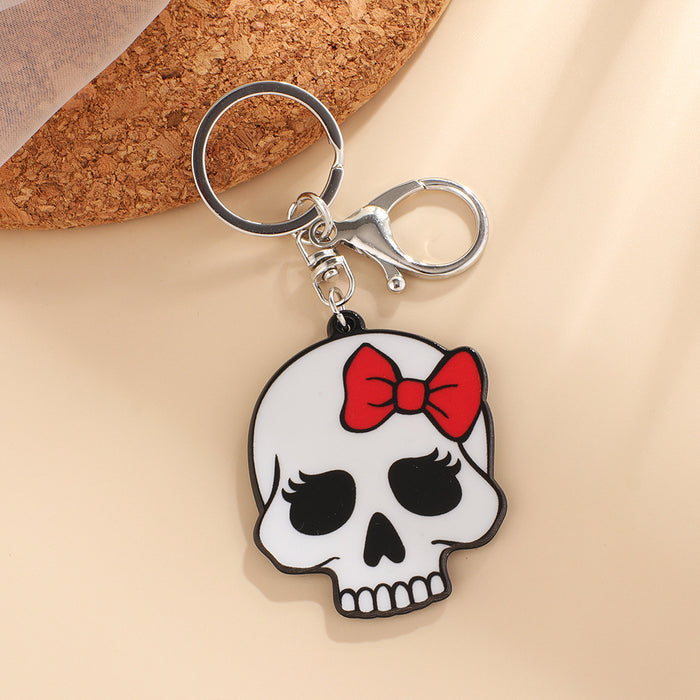 Wholesale Acrylic Skull Metal Plate Keychain MOQ≥6 JDC-KC-SNi001