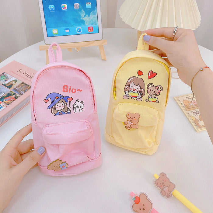 Wholesale Canvas School Bag Shape Pencil Bags MOQ≥2 JDC-PB-Yilan001