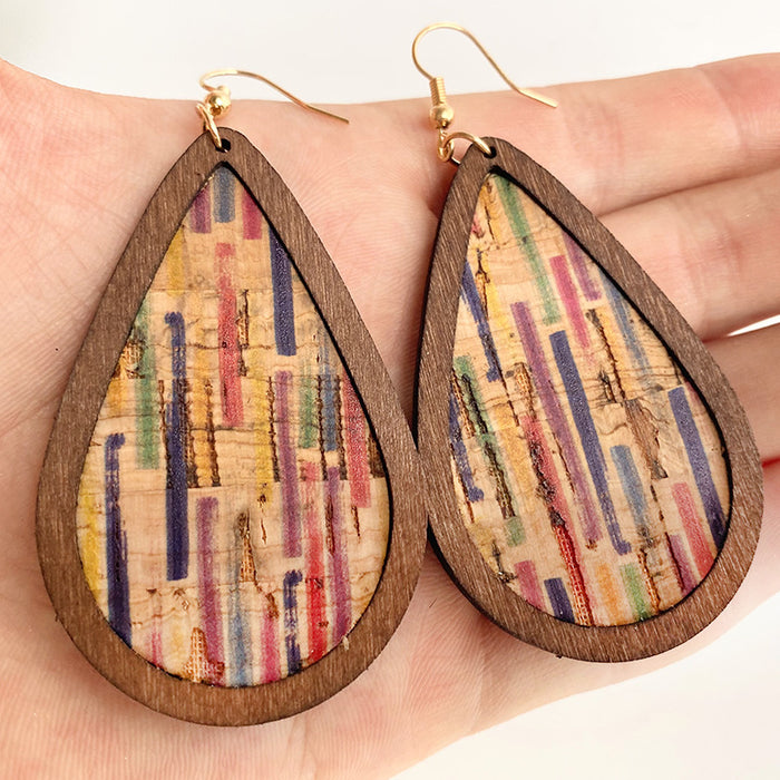 Jewelry WholesaleWholesale Rainbow Wood Leather Copper Earrings MOQ≥3 JDC-ES-HeYi001 Earrings 合异 %variant_option1% %variant_option2% %variant_option3%  Factory Price JoyasDeChina Joyas De China