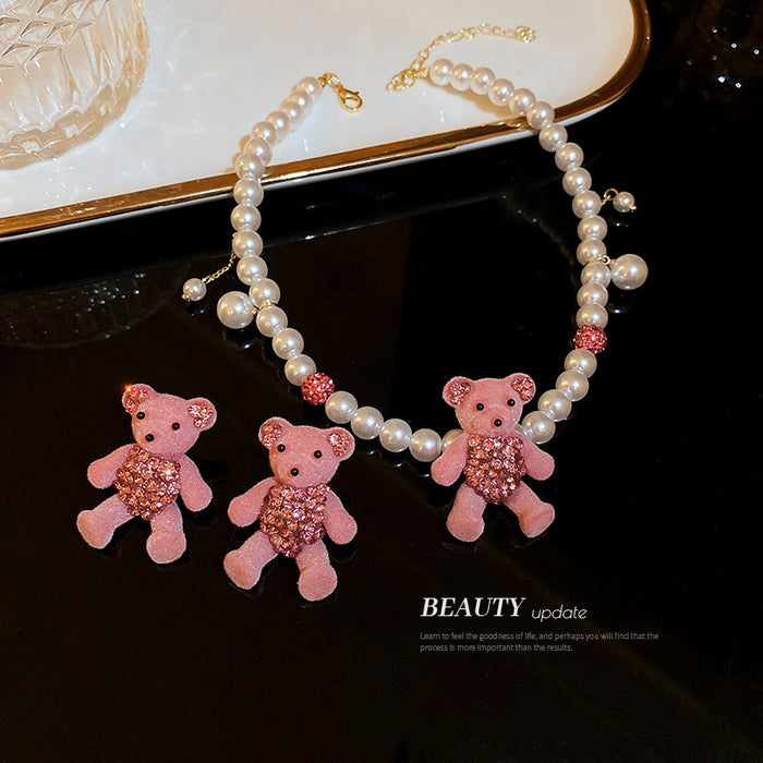 Jewelry WholesaleWholesale Silver Needle Rhinestone Flocking Bear Fabric Earrings JDC-ES-BY189 Earrings 宝钰 %variant_option1% %variant_option2% %variant_option3%  Factory Price JoyasDeChina Joyas De China