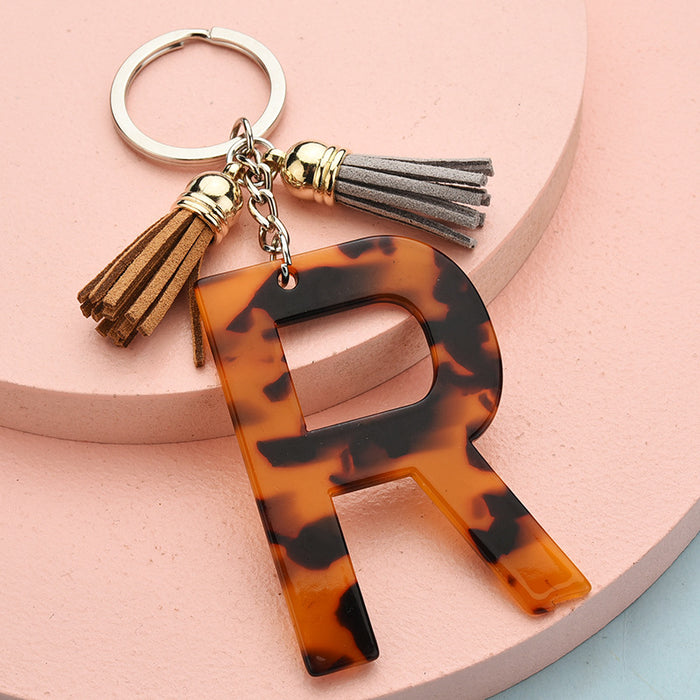 Wholesale 26 English alphabet keychain leopard pattern JDC-KC-YPin006