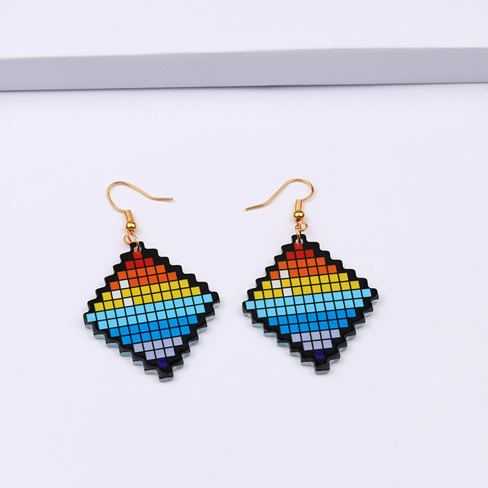 Jewelry WholesaleWholesale Checkerboard Rainbow Color Block Earrings Acrylic MOQ≥2 JDC-ES-DUAI027 Earrings 渡爱 %variant_option1% %variant_option2% %variant_option3%  Factory Price JoyasDeChina Joyas De China