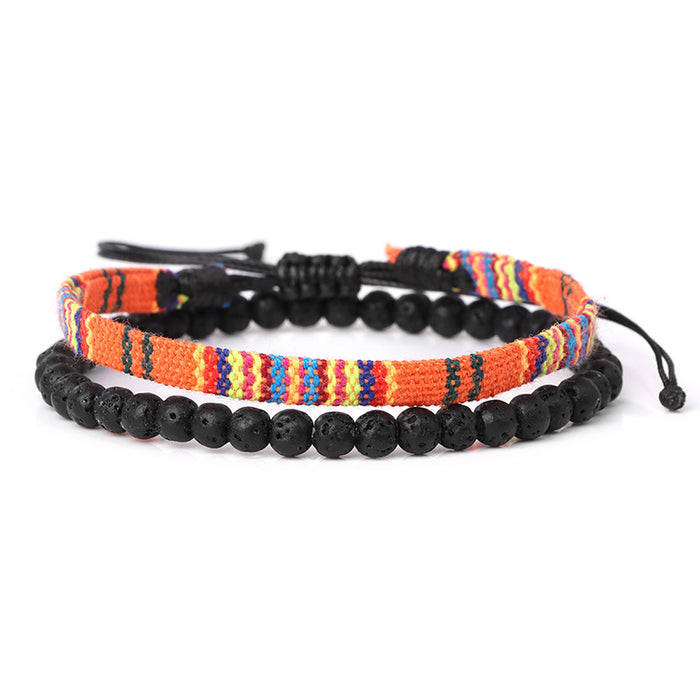 Wholesale Braided Lava Volcanic Stone Combination Vintage Fabric Bracelet JDC-BT-RuiZ002