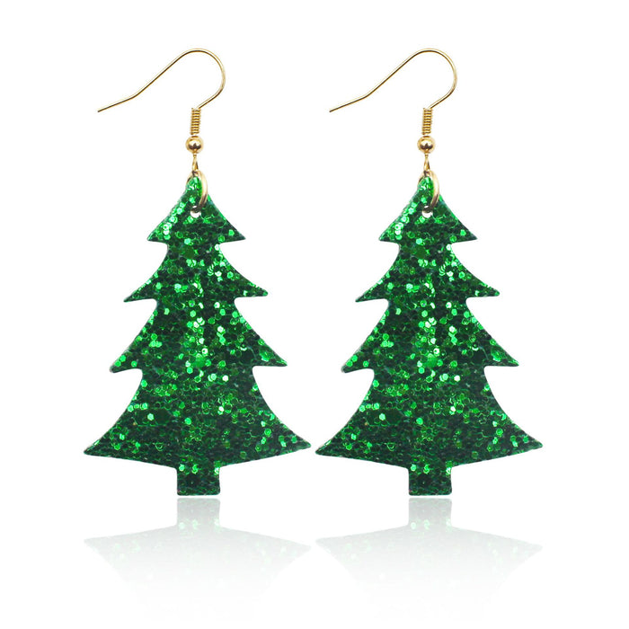 Wholesale Earrings Leather Christmas Tree Sequins Glitter Glitter MOQ≥2 JDC-ES-TianPi021