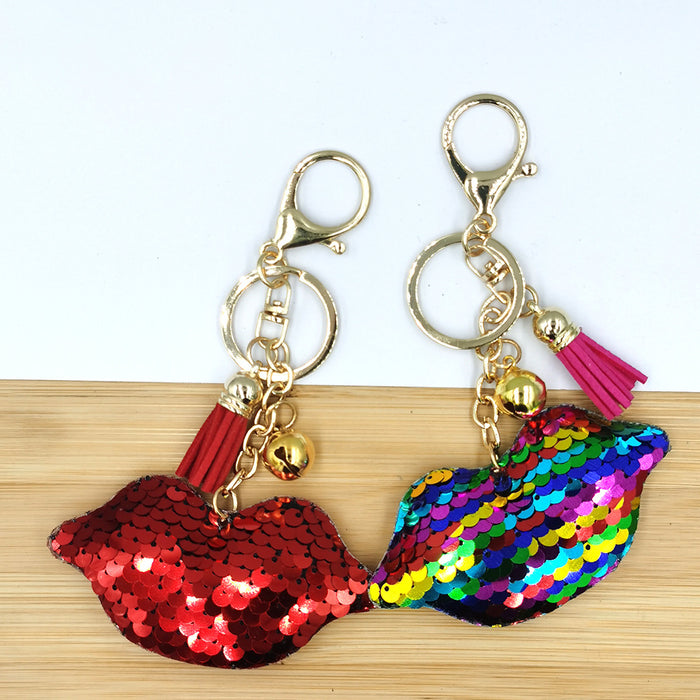 Jewelry WholesaleWholesale reflective bright face lip keychain Sequin tassel bell MOQ≥2 JDC-KC-QiShi025 Keychains 奇释 %variant_option1% %variant_option2% %variant_option3%  Factory Price JoyasDeChina Joyas De China