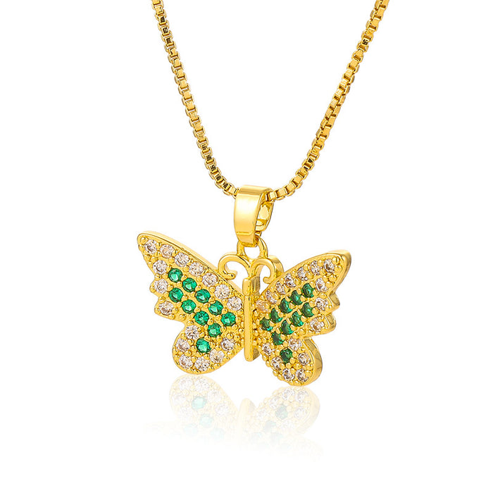 Wholesale Gold Insect Necklace Brass Micro Set Zircon Classic Butterfly Pendant JDC-NE-DRY002