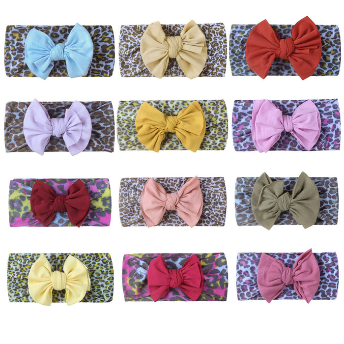 Wholesale leopard print solid color bow nylon bandana baby sweatband JDC-HD-ML030