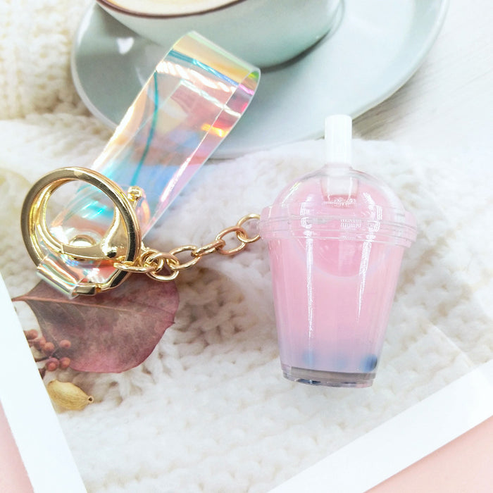 Wholesale Into Oil Pearl Milk Tea Metal Keychain MOQ≥2 JDC-KC-YChen006