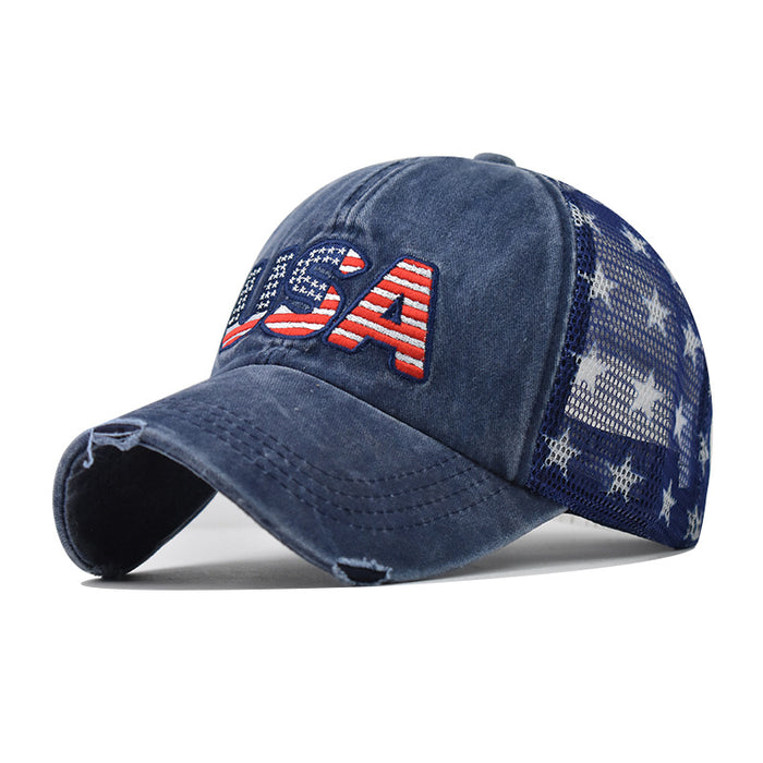 Wholesale 4th of July Washed Hole Flag Baseball Cap Independence Day MOQ≥2 JDC-FH-EXu002