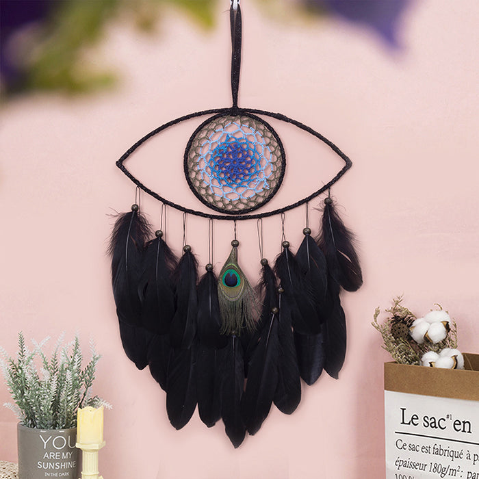 Jewelry WholesaleWholesale Black Feather Devil's Eye Blue Eyes Dreamcatcher JDC-DC-MGu008 Dreamcatcher 梦罟 %variant_option1% %variant_option2% %variant_option3%  Factory Price JoyasDeChina Joyas De China