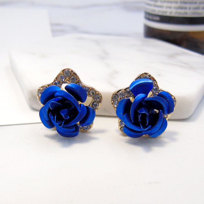 Wholesale Pentagram Rose Rhinestone Alloy Earrings MOQ≥2 JDC-ES-Kaiwei004