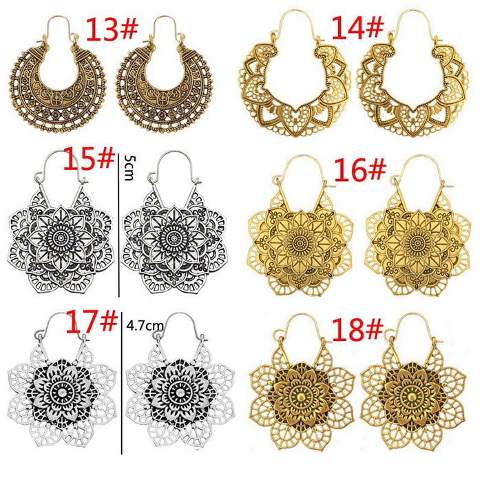 Wholesale hollow pattern ethnic style personality mandala flower earrings JDC-ES-Tjie001