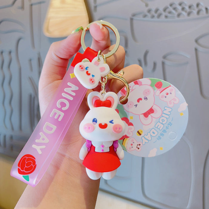 Wholesale Keychains PVC Alloy Cute Happy Rabbit MOQ≥2 JDC-KC-YDao050