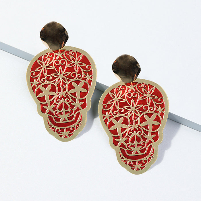 Wholesale Earrings Alloy Enamel Halloween Red Skull JDC-ES-GuTe001