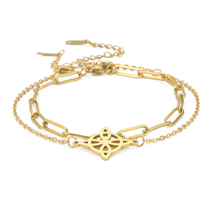 Wholesale Bracelet Stainless Steel Double Layered Wearing Cross Chain Hollow Four-leaf Leaf JDC-BT-QiJu003