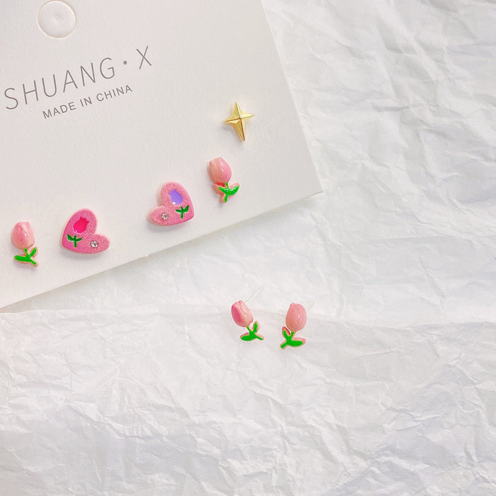 Wholesale Color Tulip Stud Earrings Sweet Contrast Color JDC-ES-shuangx004