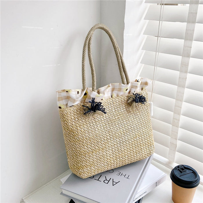 Jewelry WholesaleWholesale straw woven hand-held single shoulder beach bag JDC-BB-Danze007 Beach Bag 丹泽 %variant_option1% %variant_option2% %variant_option3%  Factory Price JoyasDeChina Joyas De China