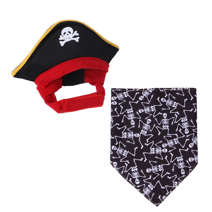 Wholesale Pet Decorations Polyester Halloween Pirate Hat Triangle Set MOQ≥2 JDC-PD-Miaodi003