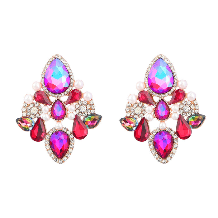 Wholesale Alloy Diamond Set Pearl Geometric Floral Earrings JDC-ES-JL995