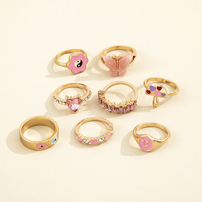 Wholesale Rings alloy diamond peach blossom 8pcs JDC-RS-Zhulong004