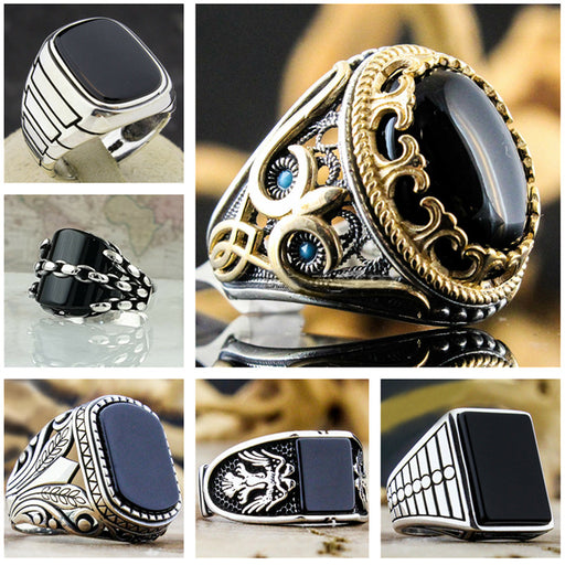 Jewelry WholesaleWholesale Vintage Pattern Black Face Zircon Ring JDC-RS-Chenrui003 Rings 晨睿 %variant_option1% %variant_option2% %variant_option3%  Factory Price JoyasDeChina Joyas De China