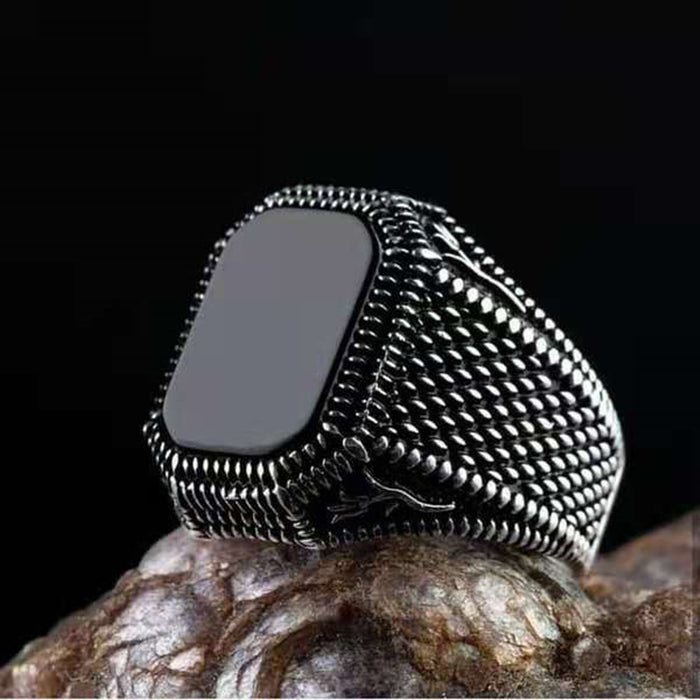 Wholesale Metal Black Stone Men's Rings JDC-RS-ChenR024