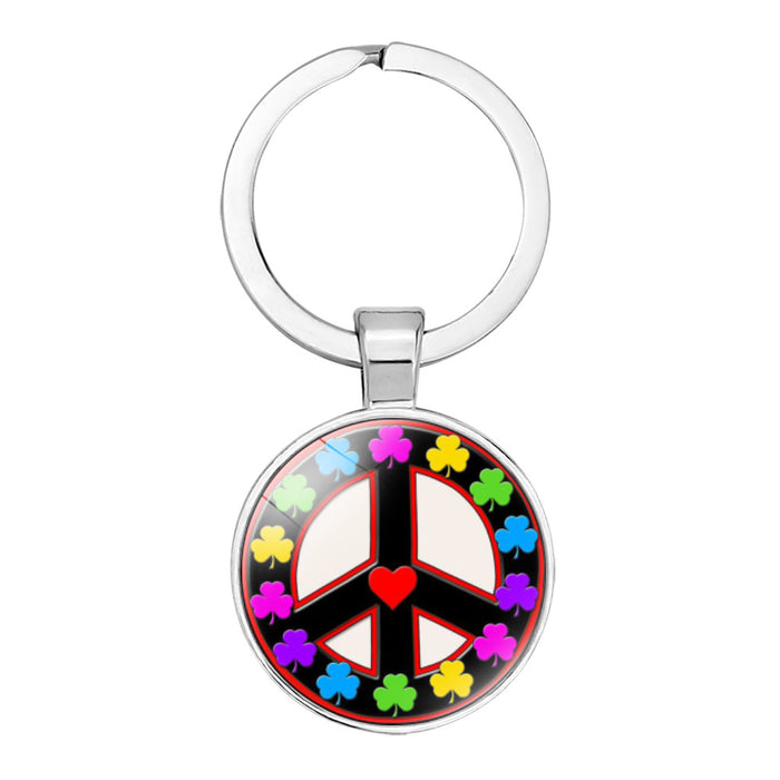 Wholesale Peace Sign Time Gemstone Alloy Glass Keychain JDC-KC-NingX012