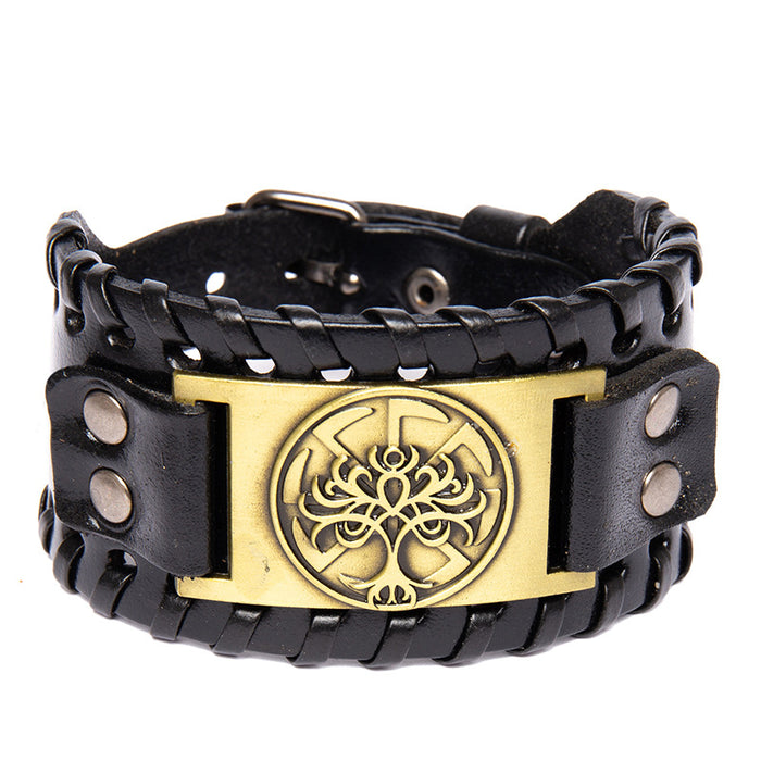 Wholesale Rune Wide Bark Tree Totem Alloy Leather Bracelet JDC-BT-BaB007