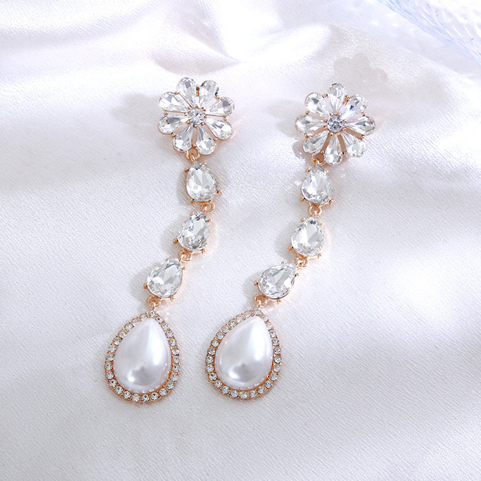 Wholesale Flower Tassel Long Flower Big Pearl Earrings JDC-ES-Pak006