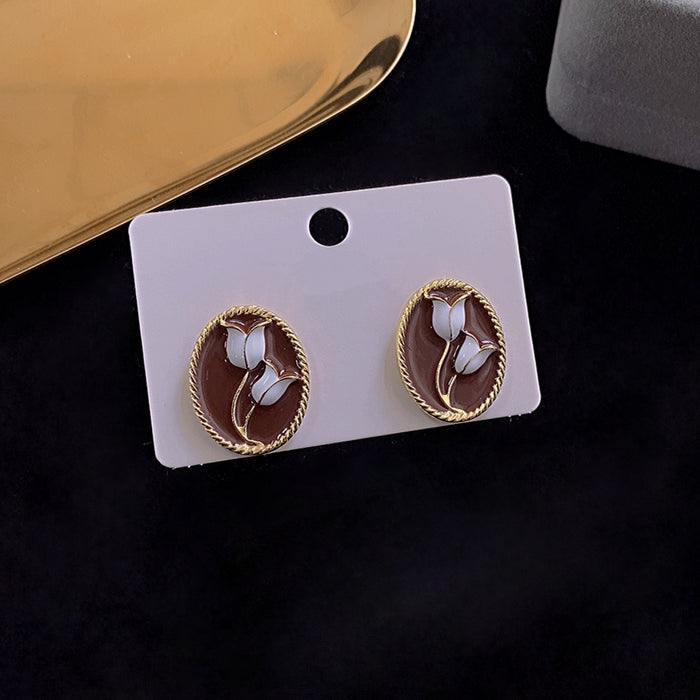 Wholesale Elegant Enamel Glaze Tulip Flower Stud Earrings JDC-ES-shuangx002