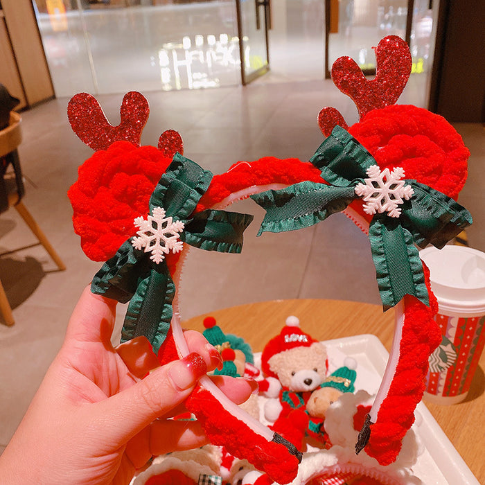 Wholesale Headband Mixed Material Christmas Sequined Elk Antlers Hand Knitted Woven JDC-HD-HaN008