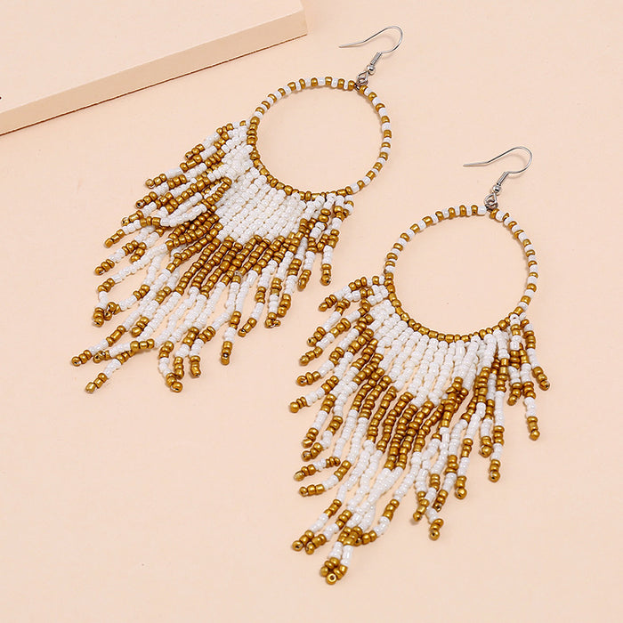 Jewelry WholesaleWholesale vintage vintage bohemian long rice bead tassel earrings JDC-ES-KaiQ003 Earrings 凯庆 %variant_option1% %variant_option2% %variant_option3%  Factory Price JoyasDeChina Joyas De China