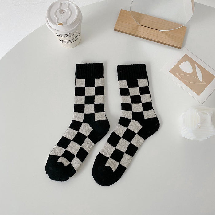 Wholesale Socks Wool Mid-Cylinder Warmth Thickened Checkered JDC-SK-ChangShen004