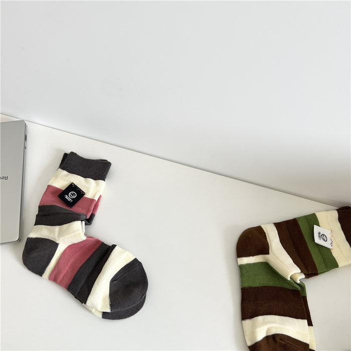 Wholesale Socks Cotton Horizontal Stripes Colorblock Smiley Labels JDC-SK-XuXu002