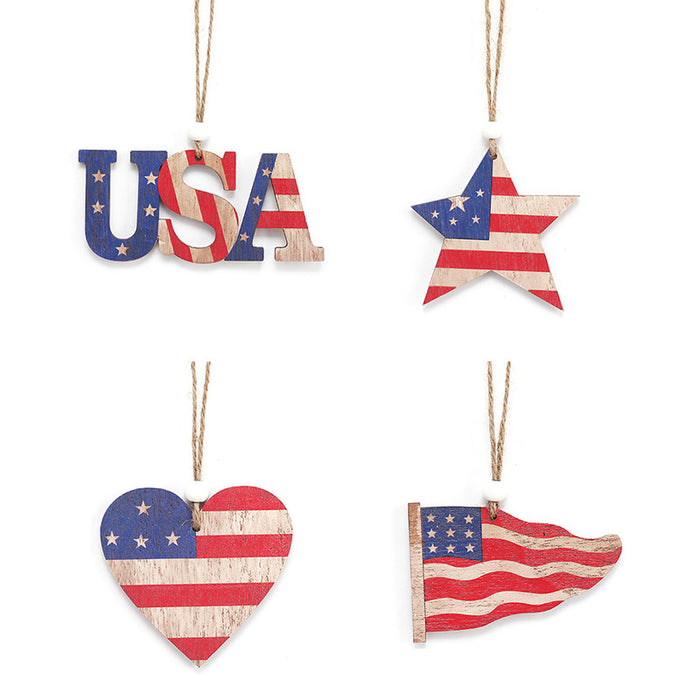 Wholesale 4th of July Independence Day Decorations Made of Old Painted Wood Pendants  MOQ≥2 JDC-OS-SY008