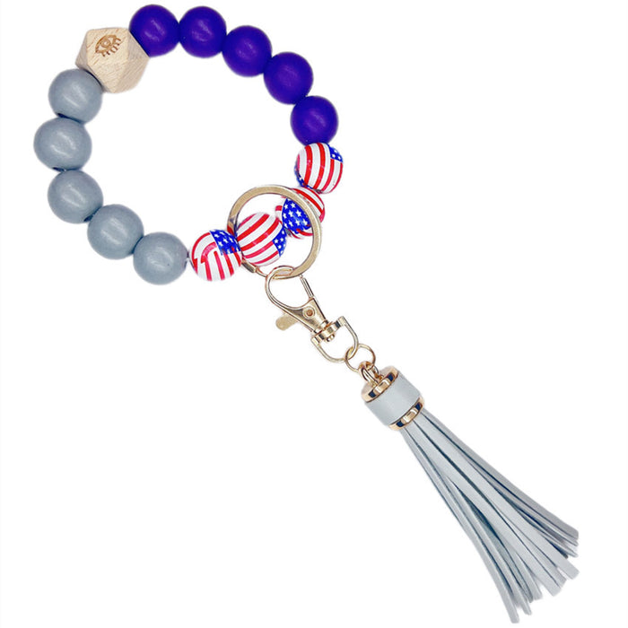 Wholesale 4th of July Independence Day Wood Beaded Wristlet Keychain JDC-KC-WuoD035