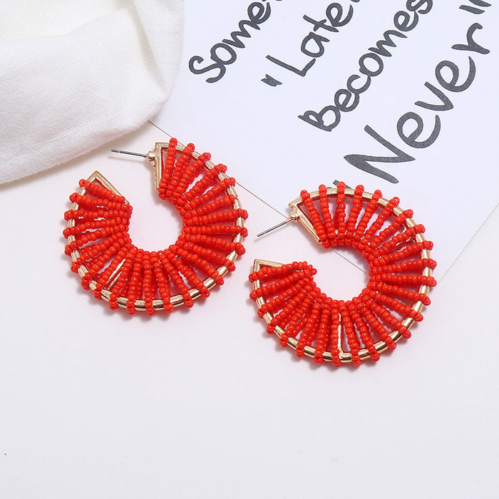 Wholesale Hollow Rice Bead C Shape Alloy Earrings MOQ≥3 JDC-ES-OuZhe003