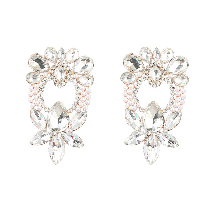 Wholesale Alloy Diamond Set Pearl Floral Earrings JDC-ES-JL992