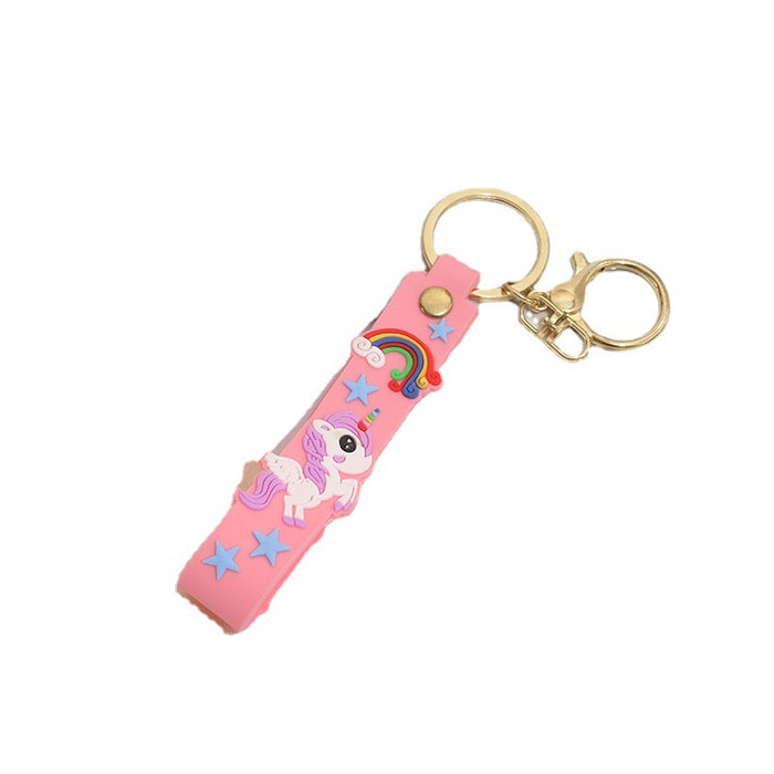 Wholesale Keychain PVC Soft Rubber Rainbow Star Unicorn Cartoon Lanyard MOQ≥10 JDC-KC-ZaoYang007