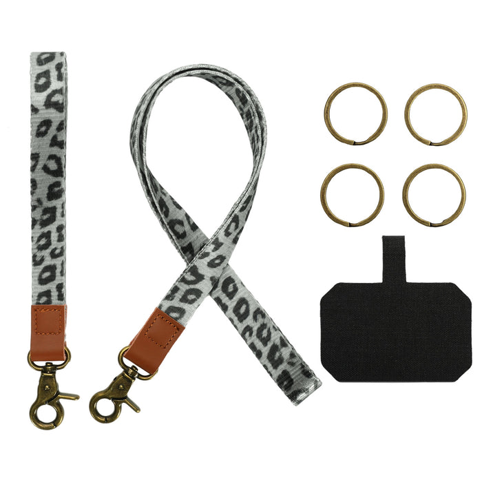 Wholesale Leopard Print Nylon Plaid Leather Lanyard Keychain MOQ≥3 JDC-KC-WF001