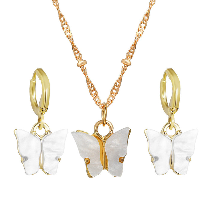 Wholesale Color Acrylic Butterfly Necklace Set Retro Simple JDC-NE-F076