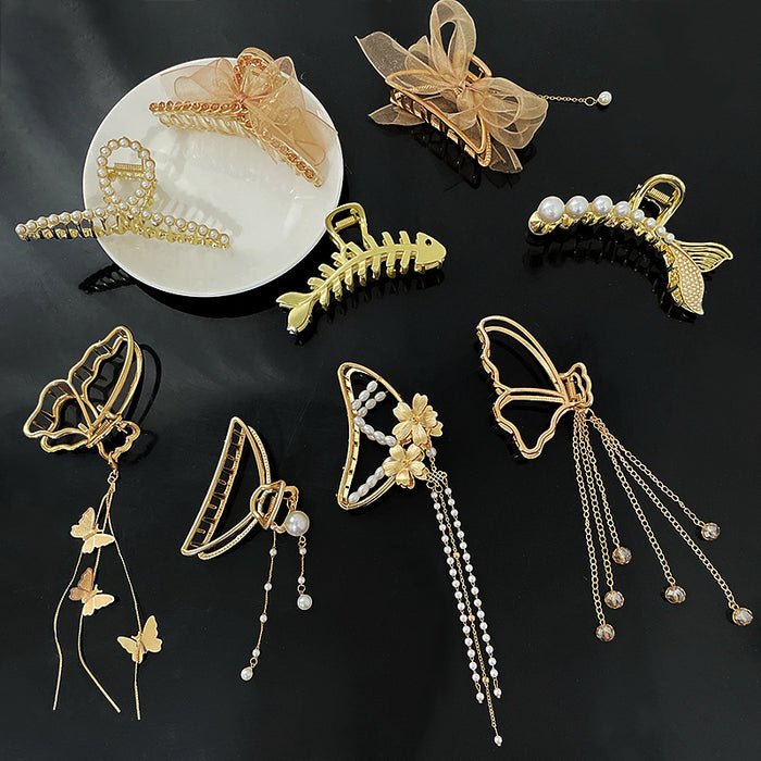 Wholesale Metal Pearl Hair Clip Stereo Tassel Butterfly Grab Clip JDC-HC-Hengx003