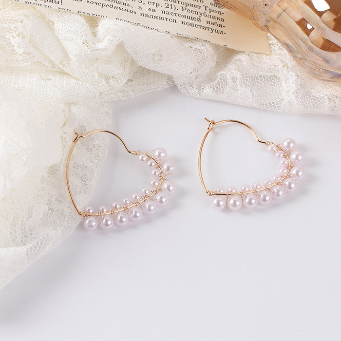 Wholesale geometric love cool wind temperament pearl earrings MOQ≥2 JDC-ES-Yir019