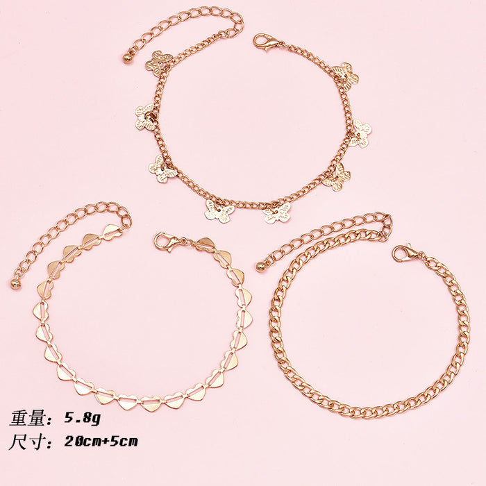 Wholesale Multilayer Metal Butterfly Heart Chain Anklet Combination JDC-AS-Xujue001