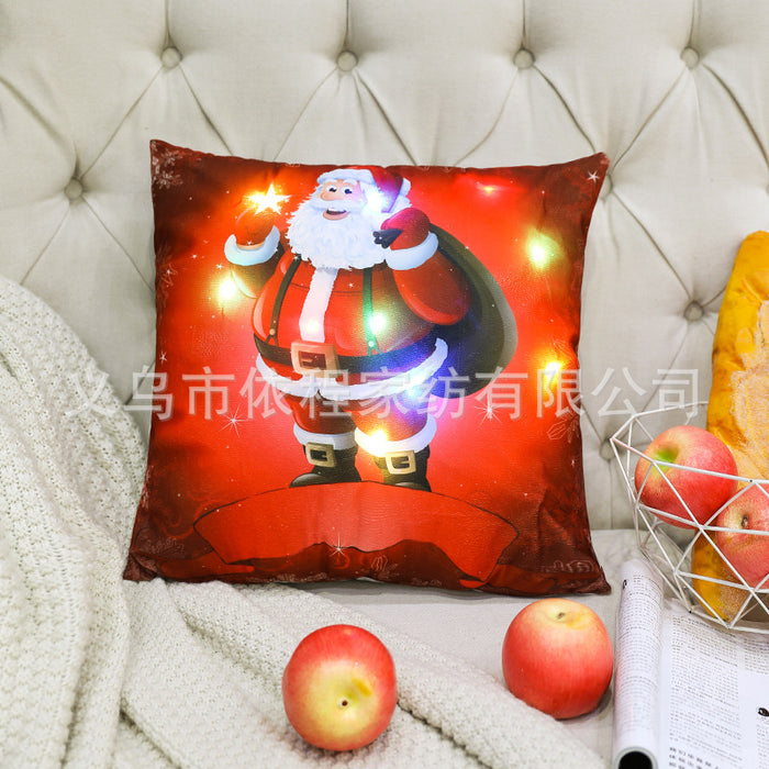 Wholesale Christmas LED Lights Short Plush Printed Pillowcase JDC-PW-Yichen020