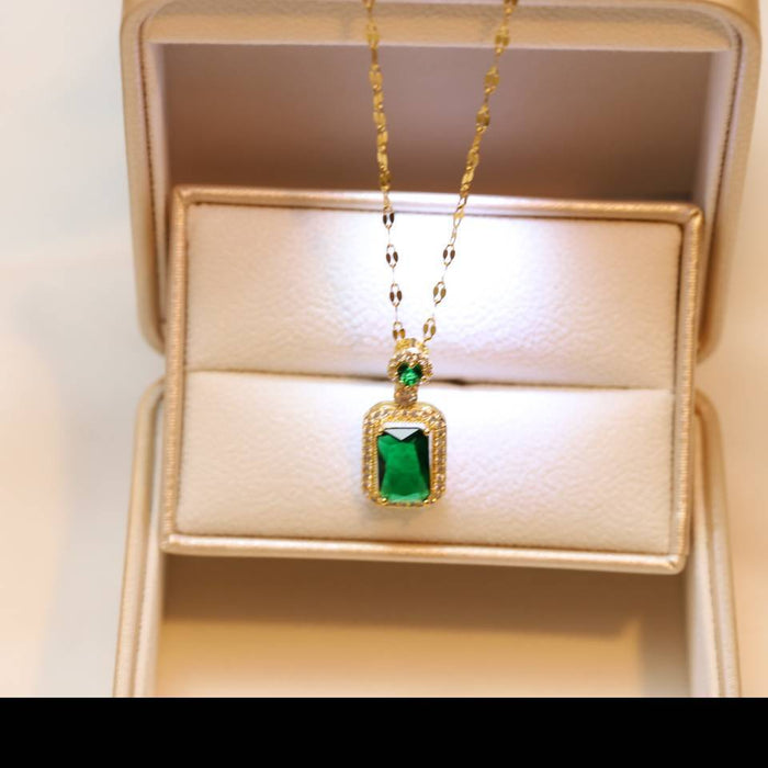 Wholesale Necklace Stainless Steel Emerald Ring Earrings Set JDC-NE-MingYuan006