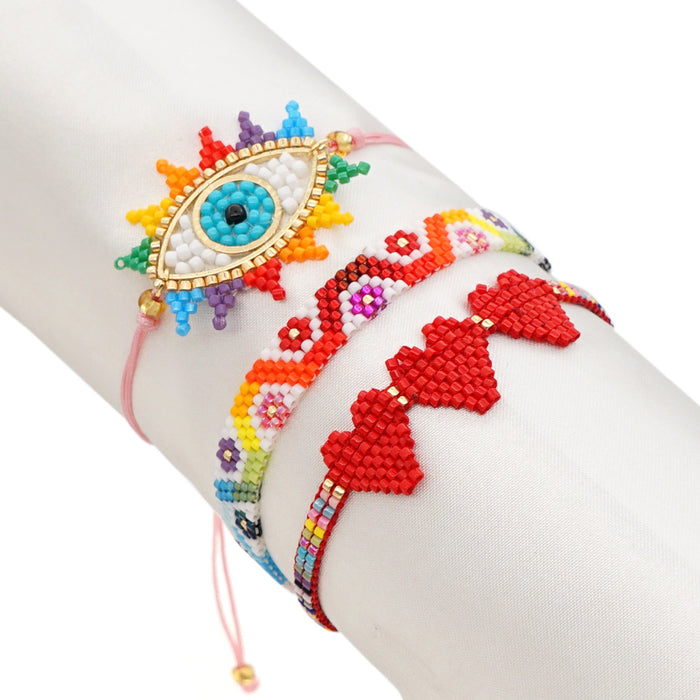 Wholesale Ethnic Fengsen Simple Rainbow Lucky Eye Woven Love Bracelet JDC-BT-GBH099